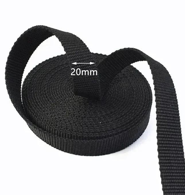 EcoWarra Black-20mm 10M 2mm Thick Nylon Webbing Tape 20/25/30/38/50mm Backpack Ribbon Strap Dog Collar Ribbons Luggage Bias Binding Band Sewing Belt