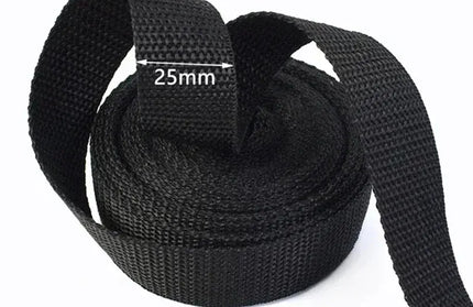 EcoWarra Black-25mm 10M 2mm Thick Nylon Webbing Tape 20/25/30/38/50mm Backpack Ribbon Strap Dog Collar Ribbons Luggage Bias Binding Band Sewing Belt