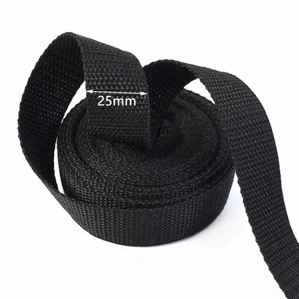 EcoWarra Black-25mm 10M 2mm Thick Nylon Webbing Tape 20/25/30/38/50mm Backpack Ribbon Strap Dog Collar Ribbons Luggage Bias Binding Band Sewing Belt