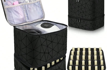 EcoWarra black 30 Bottles Nail Polish Storage Bag 2024 Portable Cosmetic Large Handbag Organizer Handle for Travel 2 Layer Essential Oil Bag