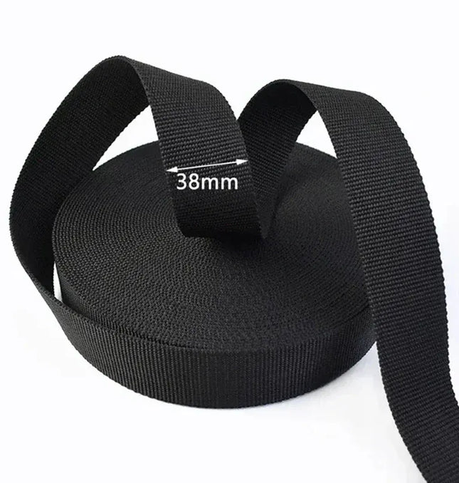 EcoWarra Black-38mm 10M 2mm Thick Nylon Webbing Tape 20/25/30/38/50mm Backpack Ribbon Strap Dog Collar Ribbons Luggage Bias Binding Band Sewing Belt