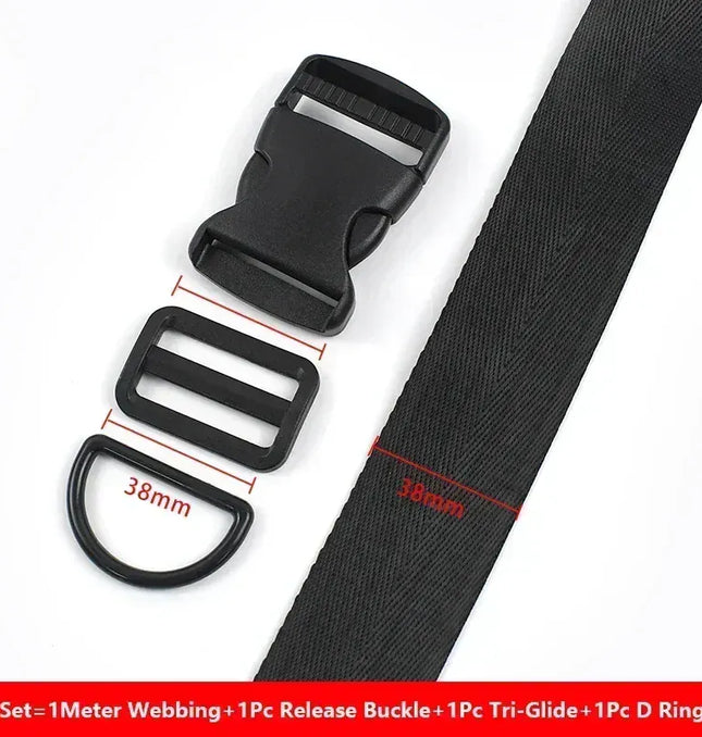 EcoWarra Black-38mm / 1Set 20-38mm Bag Strap Repair Combination Plastic Buckles Black Nylon Webbing Release Buckle Slider Clip D Ring Hook for Dog Collar