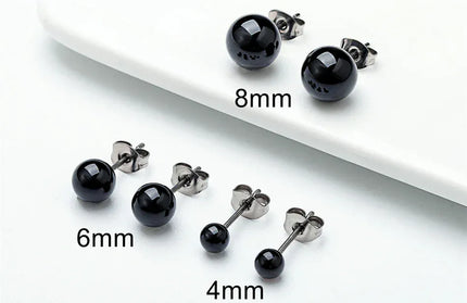 EcoWarra Black Agate Stone Stud Earrings for Women Mens Medical G23 Titanium Piercing Jewelry Simple Round Onyx Ball Ear Lobe Accessories