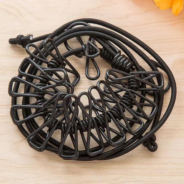 EcoWarra black Durable Clothesline Portable Lightweight Windproof Non-Slip 12 Clips Elastic Laundry Drying Outdoor Camping Travel RV Beach Dorm