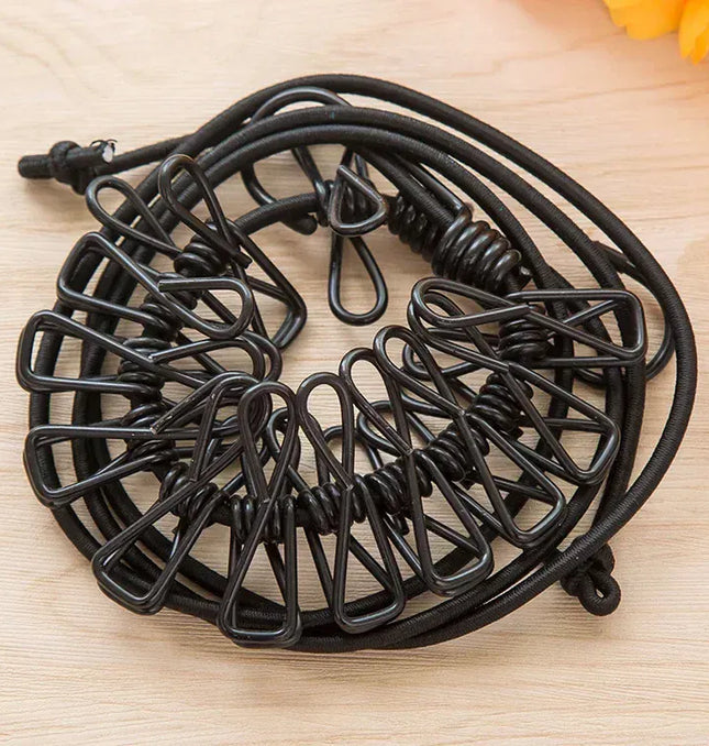 EcoWarra black Durable Clothesline Portable Lightweight Windproof Non-Slip 12 Clips Elastic Laundry Drying Outdoor Camping Travel RV Beach Dorm