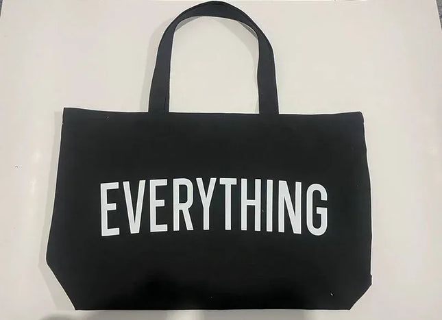 EcoWarra black Large Capacity Canvas Tote Bag Extra Letters Fashion Beach Totes Bags Reusable Travel Shopping Handbag Grocery Bag Bolsos Mujer