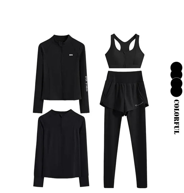 EcoWarra Black Set / M(45kg-50kg) DRUR 4pcs Yoga Suit Women Sports Bra High Waist Leggings And Jacekets Sets Sport Outfit Fitness Workout Clothes Lady Sportswear