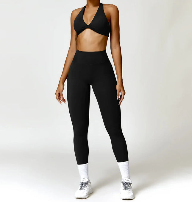 EcoWarra black set / S(8) 2PCS Yoga Set Nude Feeling Workout Sets Women Tracksuit Gym Push Up Fitness Running Workout Sportwear Sport Bra Leggings Suit