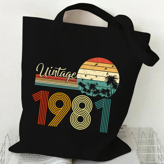 EcoWarra black Vintage 1984 Tote Bag Vintage 1980~1989 Tote Bags Canvas Shoulder Bags Reusable Foldable Large Capacity Shopping Bag