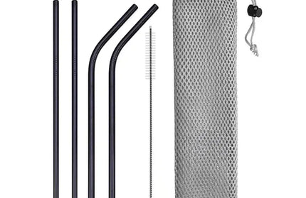 EcoWarra Black with bag UPORS Reusable Drinking Straw 304 Stainless Steel Straws Straight Bent Metal Straw with Cleaner Brush Pouch Wholesale