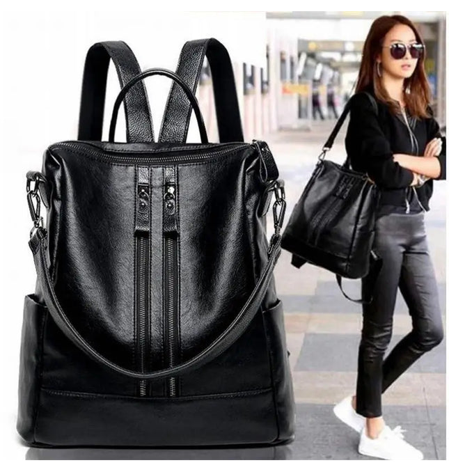 EcoWarra black Women Soft Leather Backpack School Black Casual Multifunctional College Bag Large Capacity Shoulder Bags Travel Tote Backpack