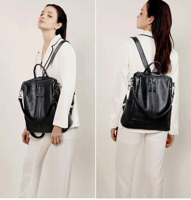 EcoWarra black Women Soft Leather Backpack School Black Casual Multifunctional College Bag Large Capacity Shoulder Bags Travel Tote Backpack