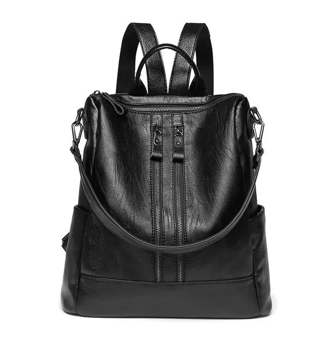 EcoWarra black Women Soft Leather Backpack School Black Casual Multifunctional College Bag Large Capacity Shoulder Bags Travel Tote Backpack