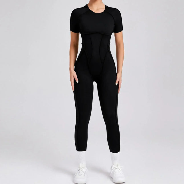 EcoWarra Black2 / M Seamless Yoga Jumpsuits Sports Fitness Splicing Hip-lifting One-Piece Hollow-out Beauty Back Gym Workout Bodysuits for Women