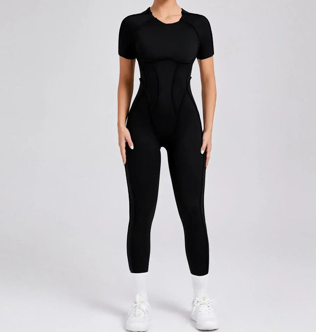 EcoWarra Black2 / M Seamless Yoga Jumpsuits Sports Fitness Splicing Hip-lifting One-Piece Hollow-out Beauty Back Gym Workout Bodysuits for Women