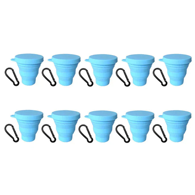 EcoWarra Blue-10Sets 1-20Sets 180ML Folding Cup Mini Retractable Cup Silicone Portable Teacup Outdoor Travel Coffee Telescopic Drinking Mug with Lid