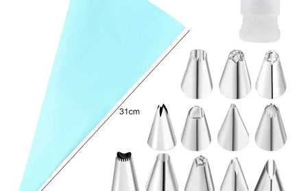 EcoWarra Blue 14pcs Multifunctional Cake Decorating Tools Silicone Pastry Bag Stainless Steel Cake Mouth Reusable Silicone Bag Tools Pastry Nozzle