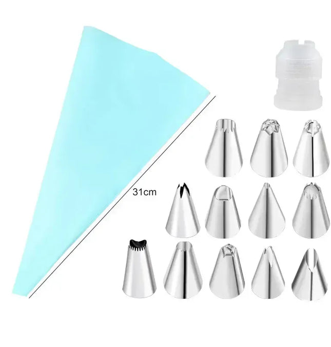 EcoWarra Blue 14pcs Multifunctional Cake Decorating Tools Silicone Pastry Bag Stainless Steel Cake Mouth Reusable Silicone Bag Tools Pastry Nozzle