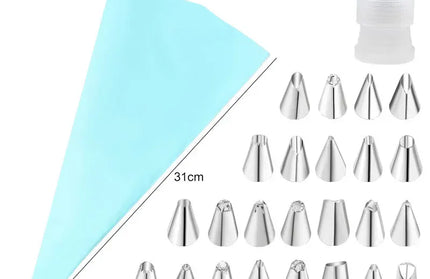 EcoWarra Blue 26pcs Multifunctional Cake Decorating Tools Silicone Pastry Bag Stainless Steel Cake Mouth Reusable Silicone Bag Tools Pastry Nozzle