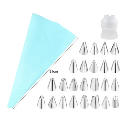 EcoWarra Blue 26pcs Multifunctional Cake Decorating Tools Silicone Pastry Bag Stainless Steel Cake Mouth Reusable Silicone Bag Tools Pastry Nozzle