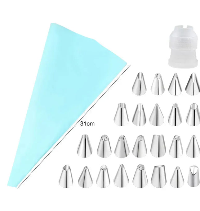 EcoWarra Blue 26pcs Multifunctional Cake Decorating Tools Silicone Pastry Bag Stainless Steel Cake Mouth Reusable Silicone Bag Tools Pastry Nozzle
