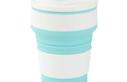 EcoWarra Blue 350ML Food-Grade Silicone Folding Cup, With Lid, Reusable Portable Coffee Cup, Hot Drink ,Suitable For Travel And Camping