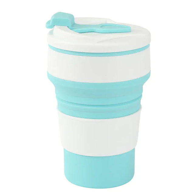 EcoWarra Blue 350ML Food-Grade Silicone Folding Cup, With Lid, Reusable Portable Coffee Cup, Hot Drink ,Suitable For Travel And Camping