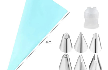 EcoWarra Blue 8pcs Multifunctional Cake Decorating Tools Silicone Pastry Bag Stainless Steel Cake Mouth Reusable Silicone Bag Tools Pastry Nozzle