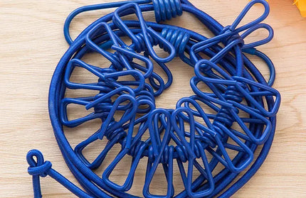 EcoWarra Blue Durable Clothesline Portable Lightweight Windproof Non-Slip 12 Clips Elastic Laundry Drying Outdoor Camping Travel RV Beach Dorm