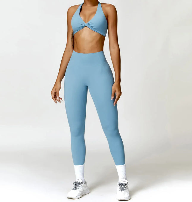 EcoWarra blue set / L(12) 2PCS Yoga Set Nude Feeling Workout Sets Women Tracksuit Gym Push Up Fitness Running Workout Sportwear Sport Bra Leggings Suit
