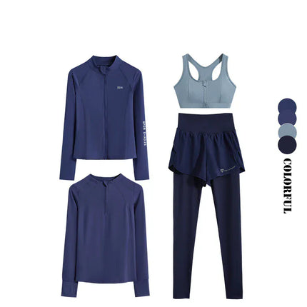 EcoWarra Blue Set / L(50kg-57.5kg) DRUR 4pcs Yoga Suit Women Sports Bra High Waist Leggings And Jacekets Sets Sport Outfit Fitness Workout Clothes Lady Sportswear