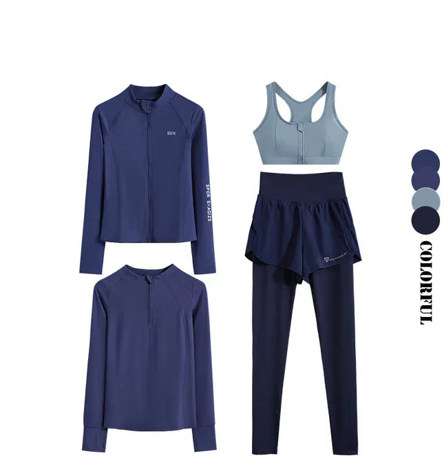 EcoWarra Blue Set / XL(57.5kg-62.5kg) DRUR 4pcs Yoga Suit Women Sports Bra High Waist Leggings And Jacekets Sets Sport Outfit Fitness Workout Clothes Lady Sportswear