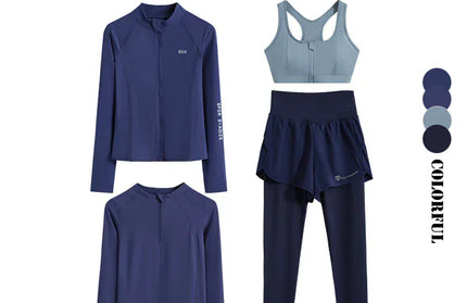 EcoWarra Blue Set / XXL(62.5kg-67.5kg) DRUR 4pcs Yoga Suit Women Sports Bra High Waist Leggings And Jacekets Sets Sport Outfit Fitness Workout Clothes Lady Sportswear