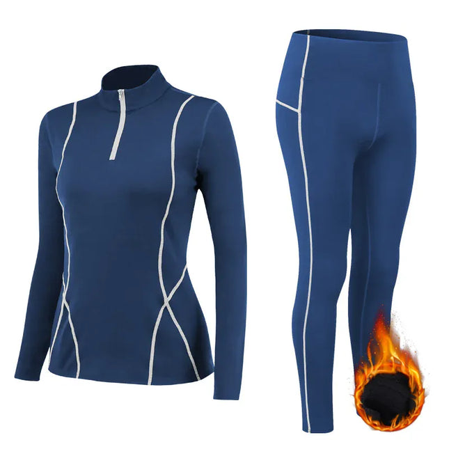 EcoWarra Blue Sets / L Winter Thermal Fleece Yoga Suit Stretch Running Set Woman Gym Workout Hot Shirt And Leggings Sportswear Fitness Sport Tracksuit