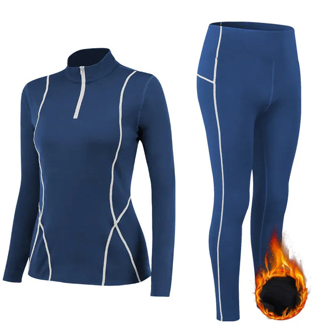 EcoWarra Blue Sets / L Winter Thermal Fleece Yoga Suit Stretch Running Set Woman Gym Workout Hot Shirt And Leggings Sportswear Fitness Sport Tracksuit