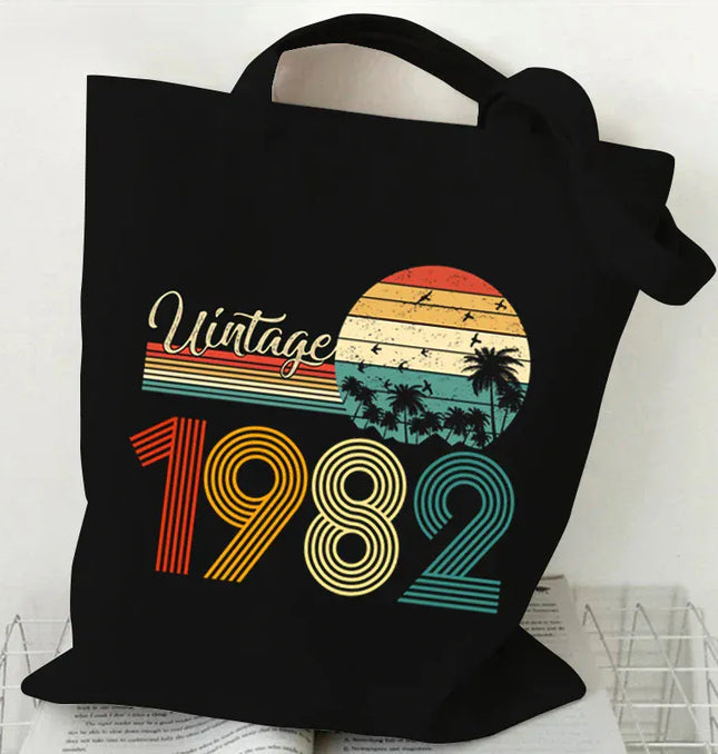 EcoWarra Blue Vintage 1984 Tote Bag Vintage 1980~1989 Tote Bags Canvas Shoulder Bags Reusable Foldable Large Capacity Shopping Bag