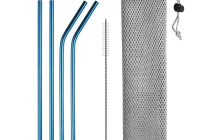 EcoWarra blue with bag UPORS Reusable Drinking Straw 304 Stainless Steel Straws Straight Bent Metal Straw with Cleaner Brush Pouch Wholesale