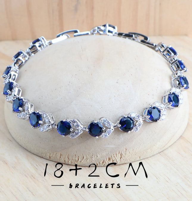EcoWarra Blue Zirconia Women Silver 925 Jewelry Sets Wedding Bridal Costume Jewellery Earrings Rings Stone Bracelets Set Pendant Necklace