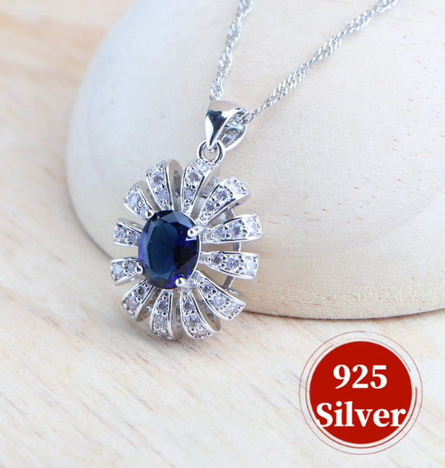 EcoWarra Blue Zirconia Women Silver 925 Jewelry Sets Wedding Bridal Costume Jewellery Earrings Rings Stone Bracelets Set Pendant Necklace