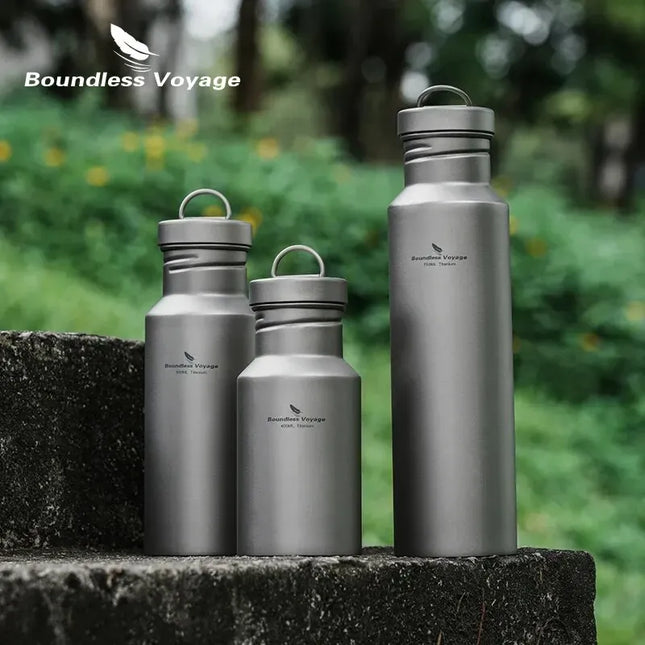 EcoWarra Boundless Voyage Titanium Water Bottle with Lid Wide Mouth Leak-Proof Reusable Sport Drinking Bottle for Camping 400/550/750ml