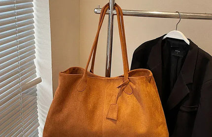 EcoWarra brown Elegant Shoulder Bag Pouch Suede Shoulder Bag Korean Style Storage Suede Handbag Suede Bucket Bag All-match Underarm Tote Bag
