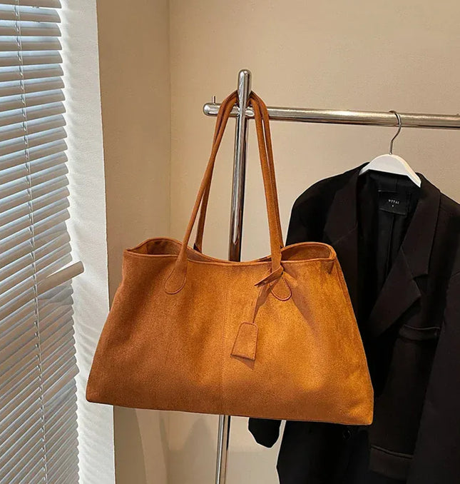 EcoWarra brown Elegant Shoulder Bag Pouch Suede Shoulder Bag Korean Style Storage Suede Handbag Suede Bucket Bag All-match Underarm Tote Bag