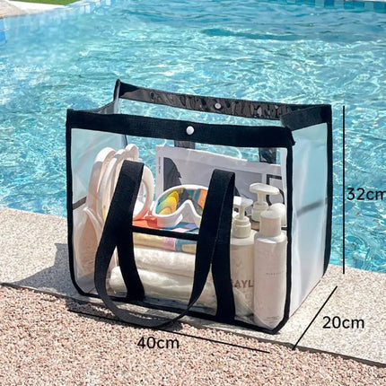 EcoWarra Button-Black Makeup Bag PVC Transparent Portable Large Capacity Waterproof Swimming Beach Storage for Clothes Travel Essentials Organizer Bag