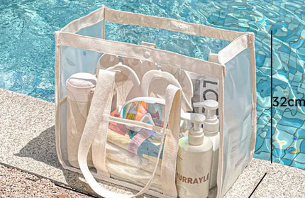 EcoWarra Button-White Makeup Bag PVC Transparent Portable Large Capacity Waterproof Swimming Beach Storage for Clothes Travel Essentials Organizer Bag
