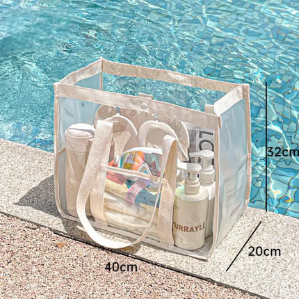EcoWarra Button-White Makeup Bag PVC Transparent Portable Large Capacity Waterproof Swimming Beach Storage for Clothes Travel Essentials Organizer Bag