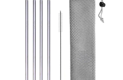 EcoWarra C with bag UPORS Reusable Drinking Straw 304 Stainless Steel Straws Straight Bent Metal Straw with Cleaner Brush Pouch Wholesale