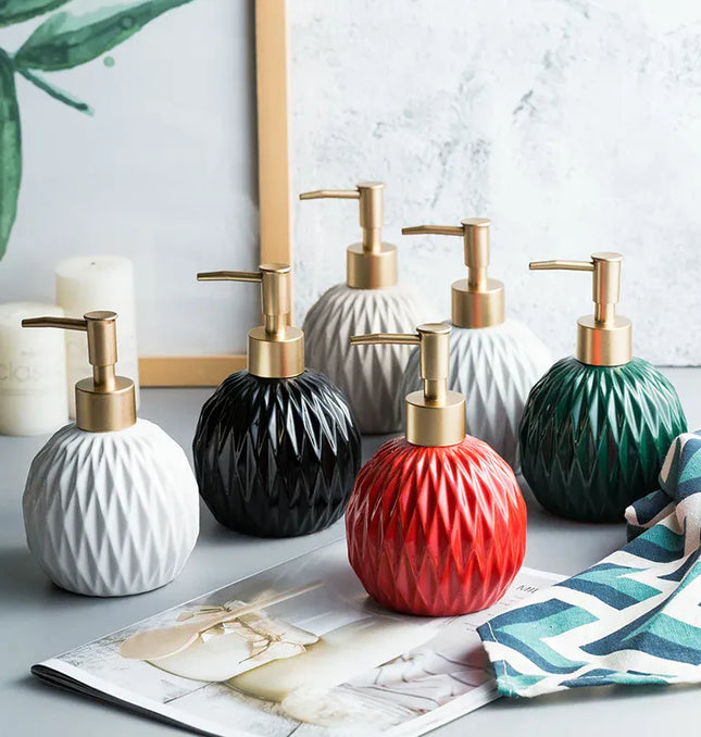 EcoWarra Ceramic Bathroom Reusable Soap Dispenser Lotion Bottles Liquid Pump Bottle Lotion Dispenser Soap Dispenser Bathroom Decoration