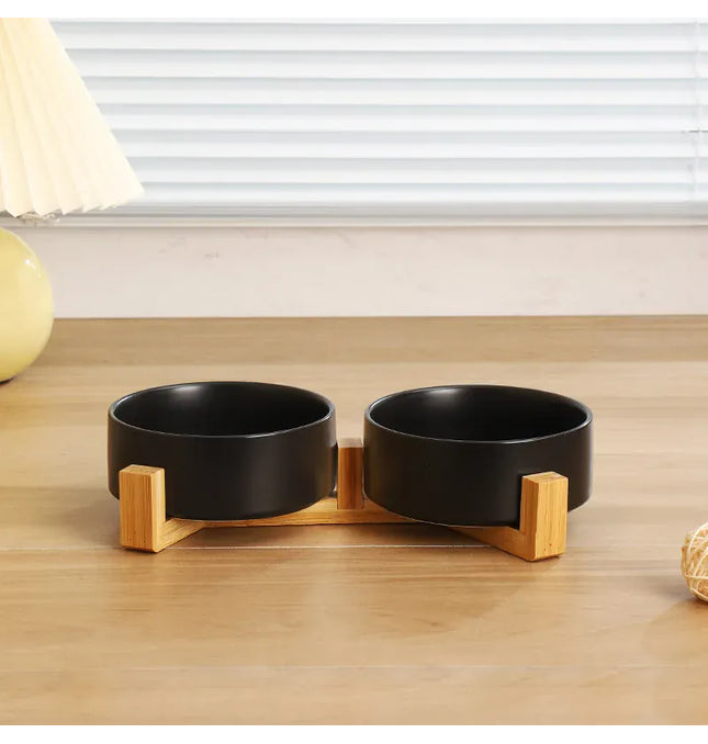 EcoWarra Ceramic Pet Bowl Dish With Wood Stand No Spill Pet Ceramic Double Bowl For Dog Cat Food Water Feeder Cats Small Dogs Pet bowl