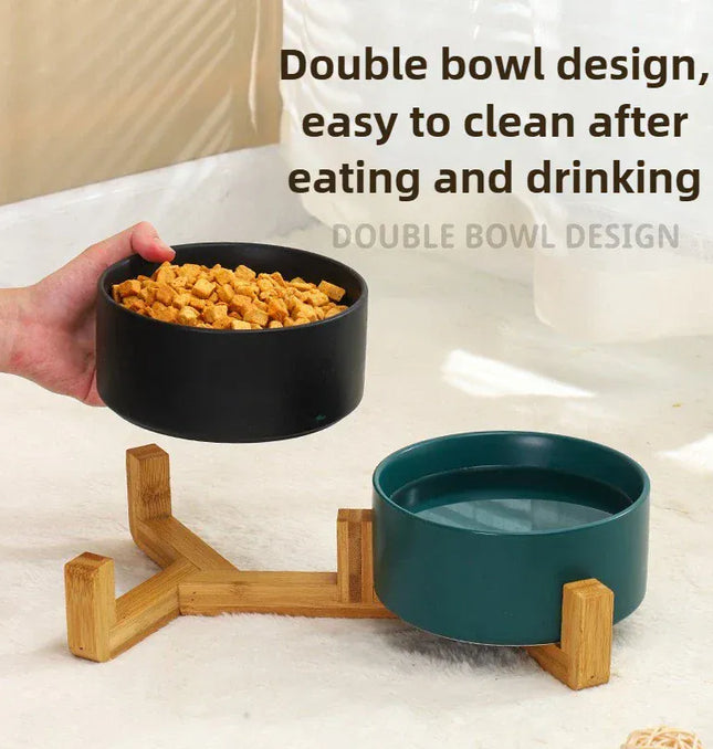EcoWarra Ceramic Pet Bowl Dish With Wood Stand No Spill Pet Ceramic Double Bowl For Dog Cat Food Water Feeder Cats Small Dogs Pet bowl