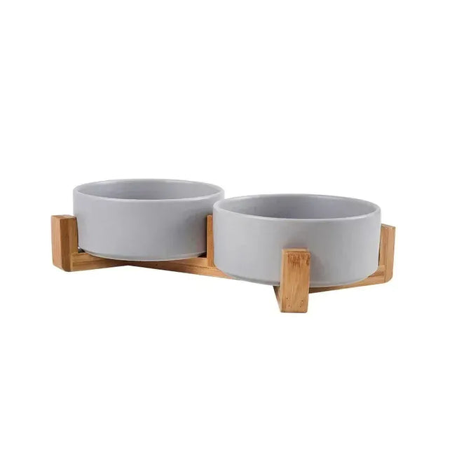 EcoWarra Ceramic Pet Bowl Dish With Wood Stand No Spill Pet Ceramic Double Bowl For Dog Cat Food Water Feeder Cats Small Dogs Pet bowl